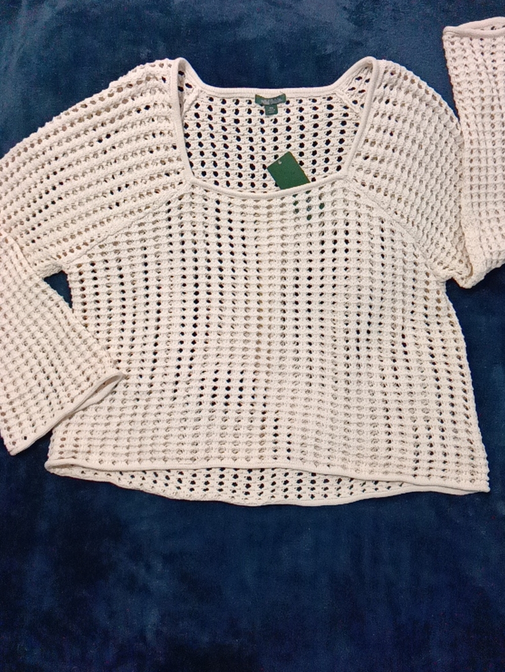 wild fable Cream Open-Knit Scoop Neck Sweater